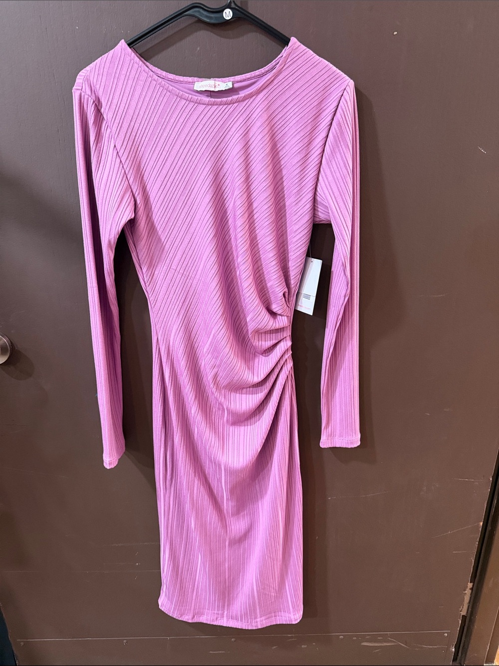 Shoe Dazzle Mauve Ribbed Long-Sleeve Ruched Dress